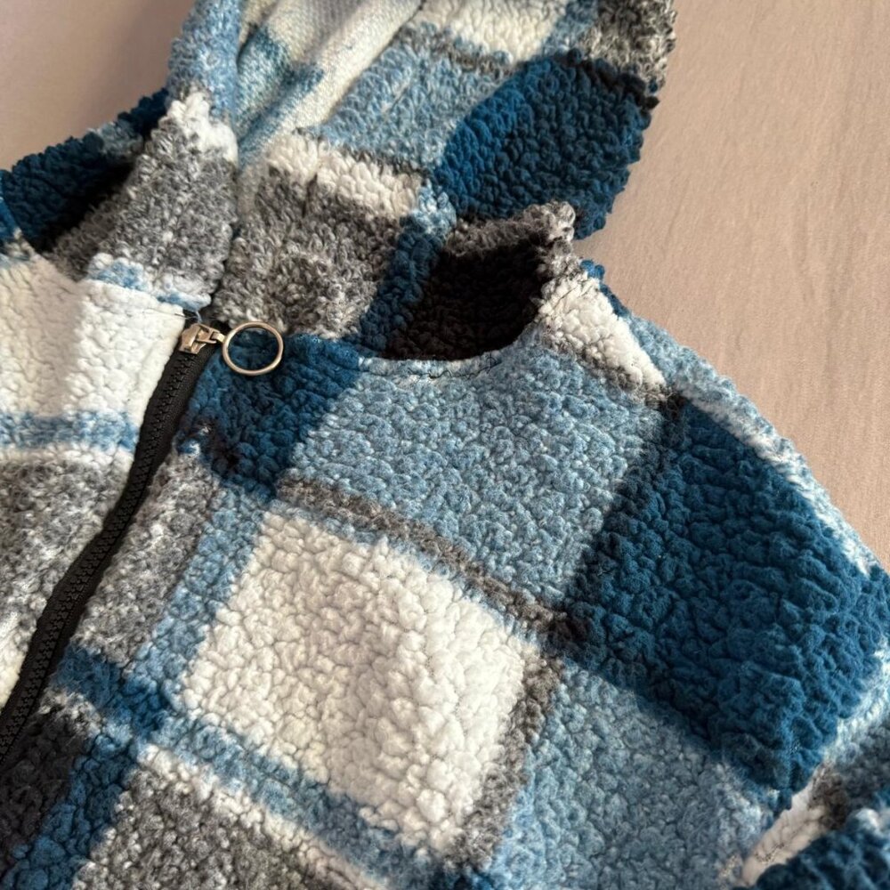 Love Plaid Sherpa Zip-Up Hooded Jacket - Size L - Picture 2 of 5